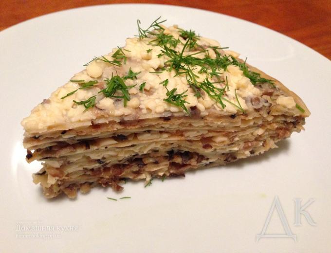 Блинный торт с грибами