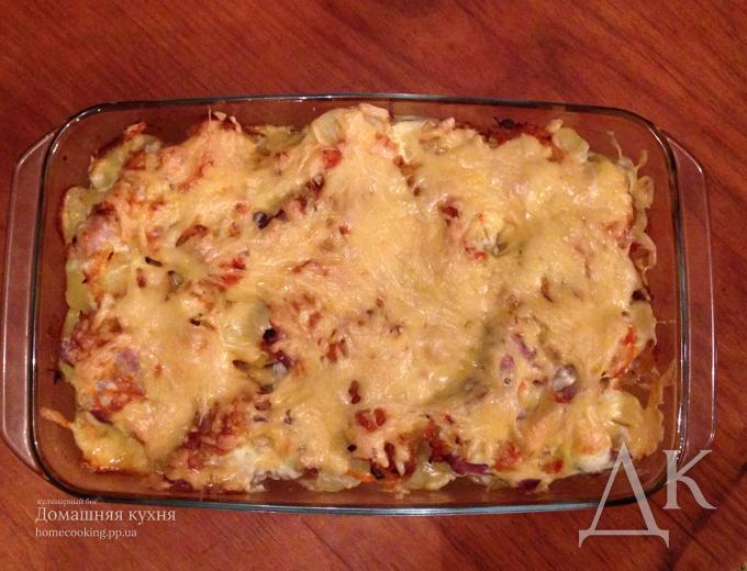 Картофель со свининой и сыром запеченный в духовке